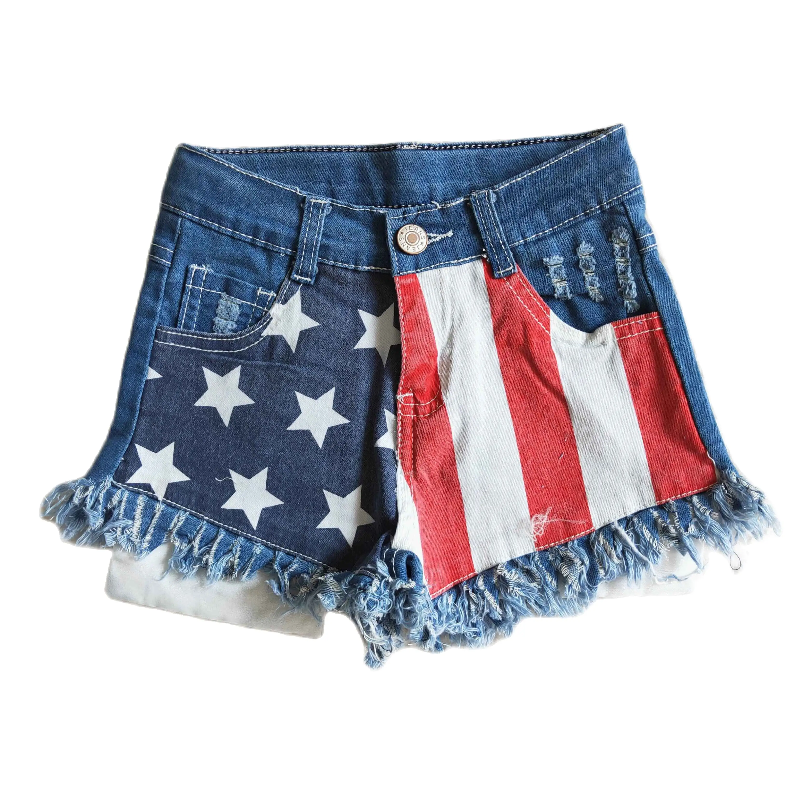 

Одежда для новорожденных девочек День независимости 4 июля джинсовые шорты с пуговицами