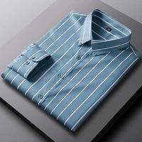new mens elastic stripe crease resistant shirt repair body button collar long sleeve shirt fashion shirt slim fit shirt men