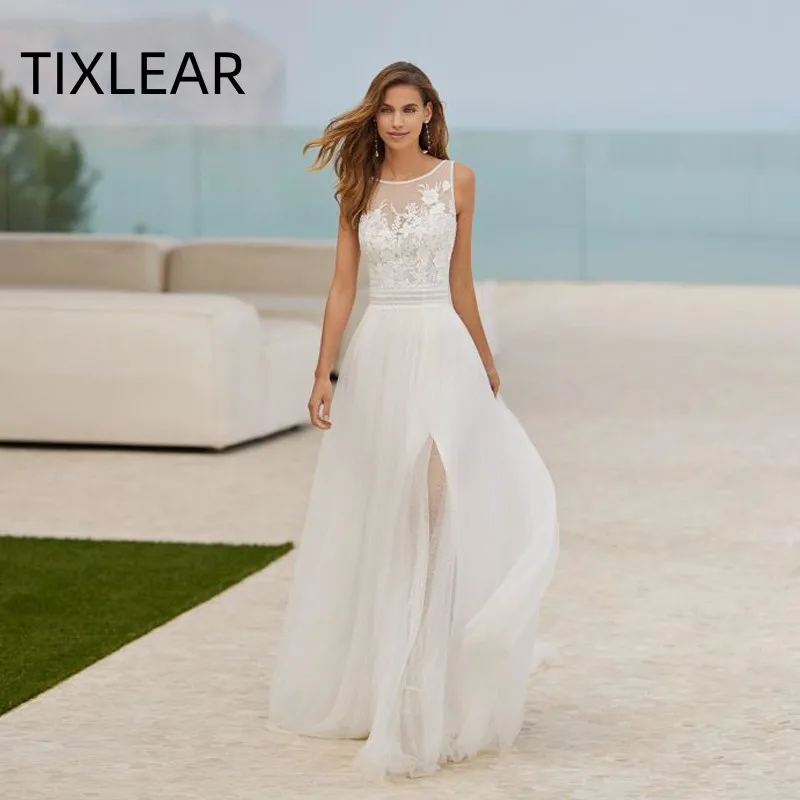 

TIXLEAR Ivory A-LINE Scoop Court Train Tulle Modern Wedding Dress 2023 vestido de noiva brautkleider robe de mariée