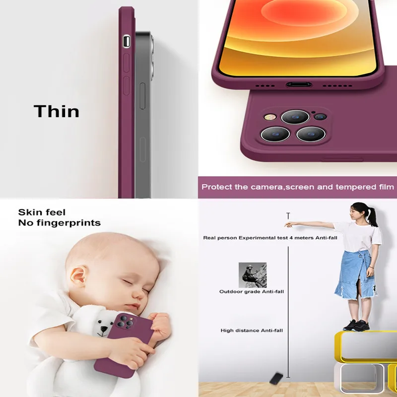 2021 Square Liquid Silicone Phone Case On For iPhone 11 12 13 14 Pro Max Mini XS MAX X XR 7 8 PLUS SE Back Full Ultra Soft Cover