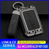 car remote key case cover shell fob aluminium alloy leather key case for lynk co 02 hatchback 03 03 keychain auto accessories