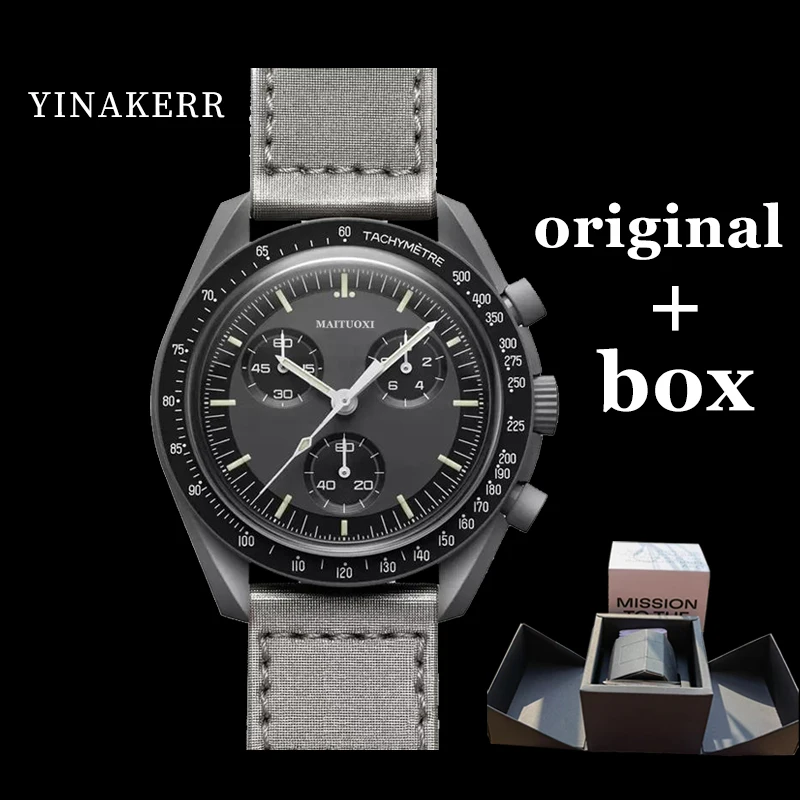 

YINAKERR Gift BOX Moon Watch Luxury Quarz Watch for Men Original Nylon Mercury James Master Saturn PLUTO Planetary Wristwatches