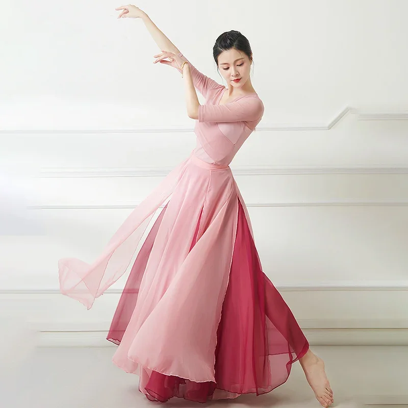 Женский шифоновый костюм для танцев Элегантная двухслойная юбка-качели с