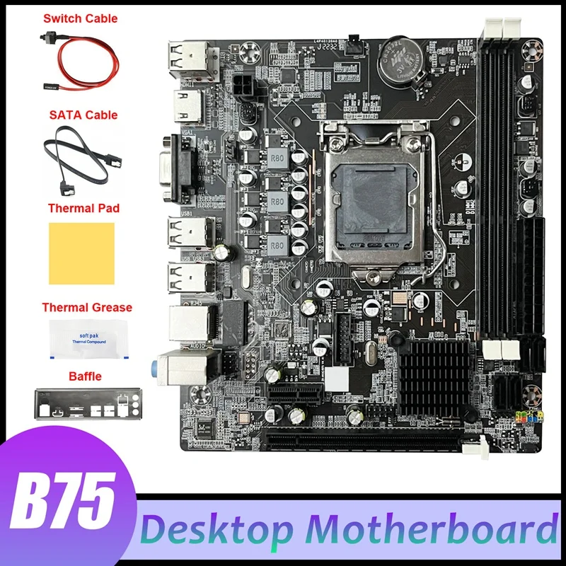 

Настольная материнская плата B75 + кабель SATA + кабель переключателя + термоподушка + термопаста + перегородка LGA1155 DDR3 для процессора I3 I5 I7 Pentium ...