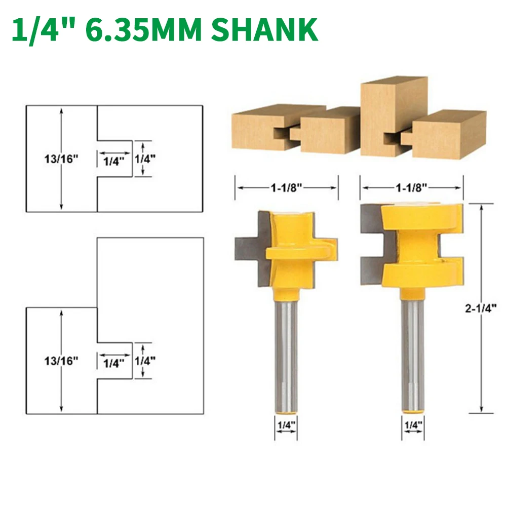 

2PC/Set 1/4" 6.35MM Shank Milling Cutter Wood Carving Tongue Groove Router Bit Set Line Knife Woodworking Tenon Cutter for Wood