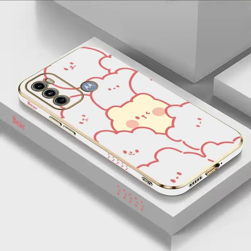 

Stacking Bear Luxury Plating Phone Case For Motorola Moto G60 G50 G53 G52 G42 G30 G20 G22 G52 E20 G9 Play Cover