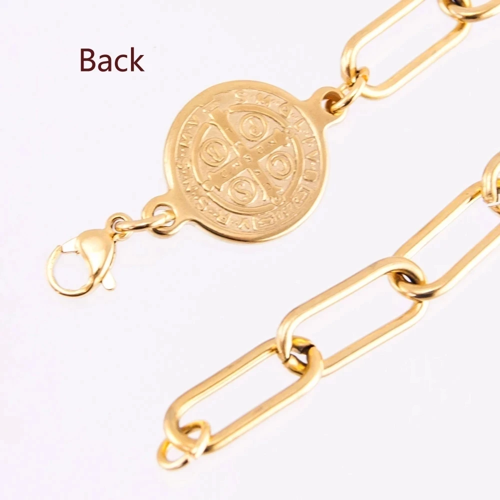 Браслет из нержавеющей стали с изображением Святого Бенедикта для женщин и