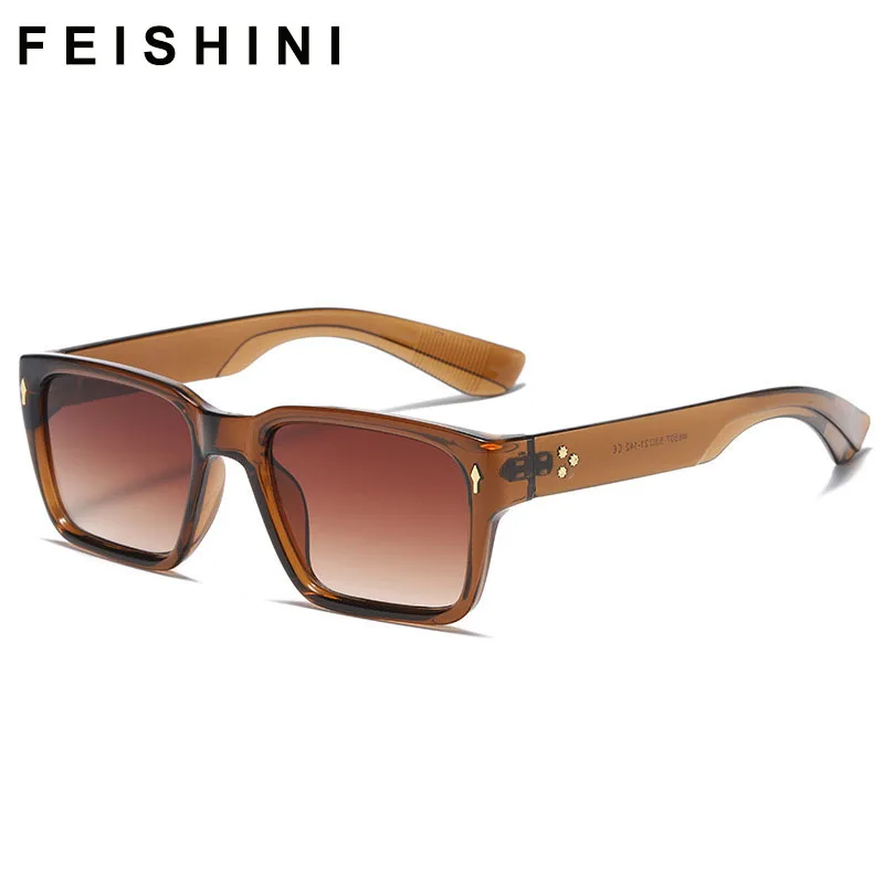 

Модные маленькие прямоугольные желеобразные серые высококачественные очки FEISHINI TOM из смолы, ретро квадратные мужские солнцезащитные очки ...