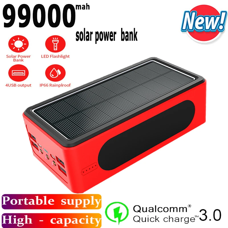 

Solar 99000mAh PowerBank Large Capacity Portable Charge with LED 4USB Ports Safe Fast Charge PowerBank for Samsung Xiaomi Iphone