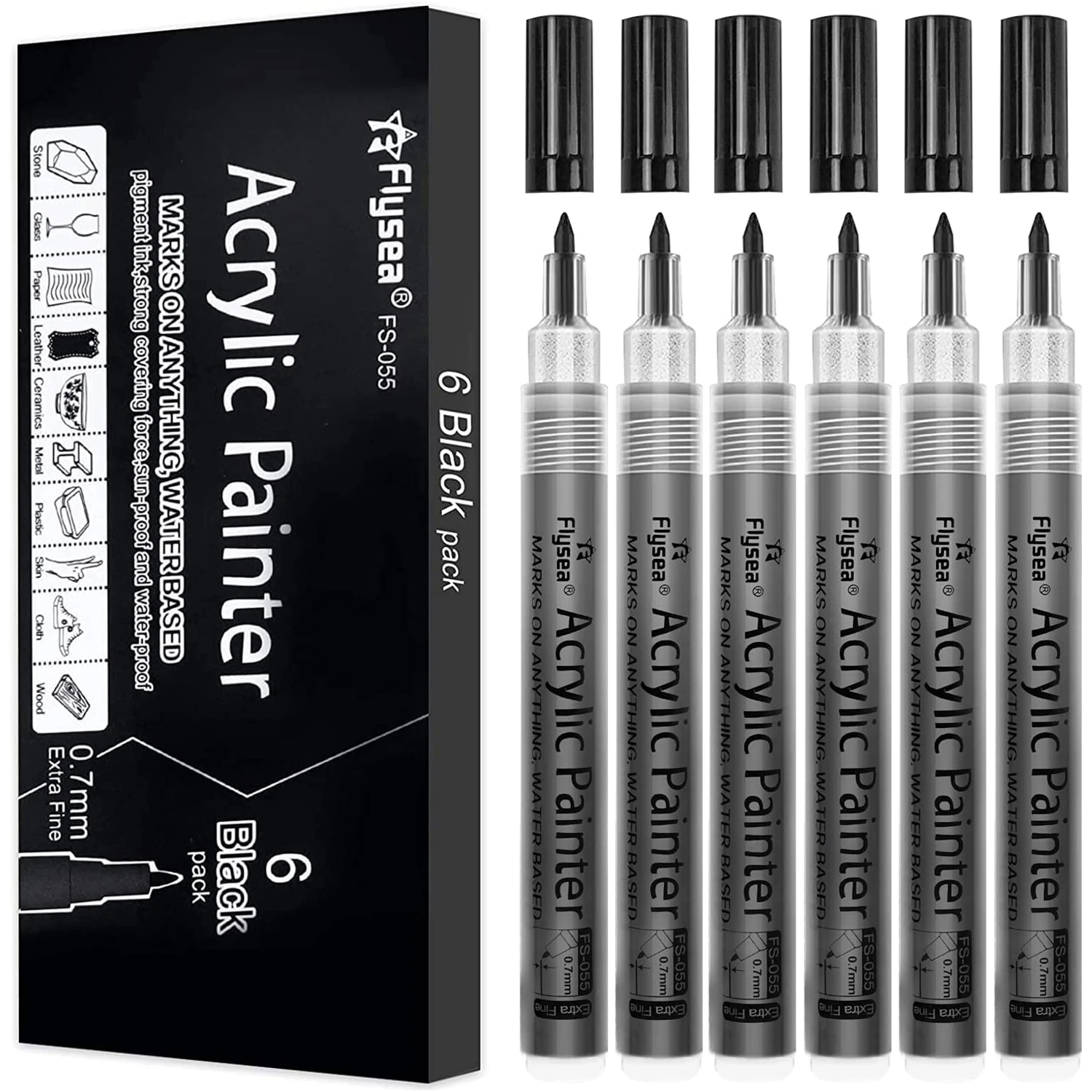 

Black Marker Paint Pens 6 Pack 0.7mm/2.0mm Acrylic Black and White Permanent Marker for Drawing, Rock Painting, Stone, Ceramic