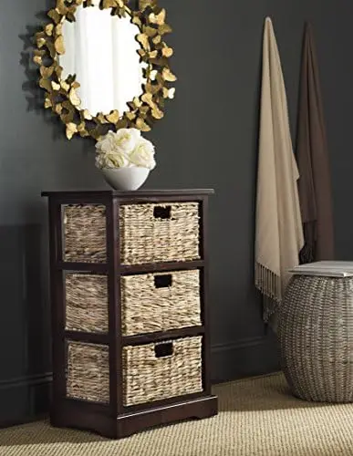 

Homes Collection Halle Distressed Black 3 Wicker Basket Storage Side Table