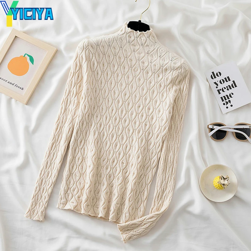 

YICIYA Half Turtleneck Sweater Women Knitwear Slim Solid Color Pullover Autumn And Winter Warm Knitted Sweater Jumper Soft Pull