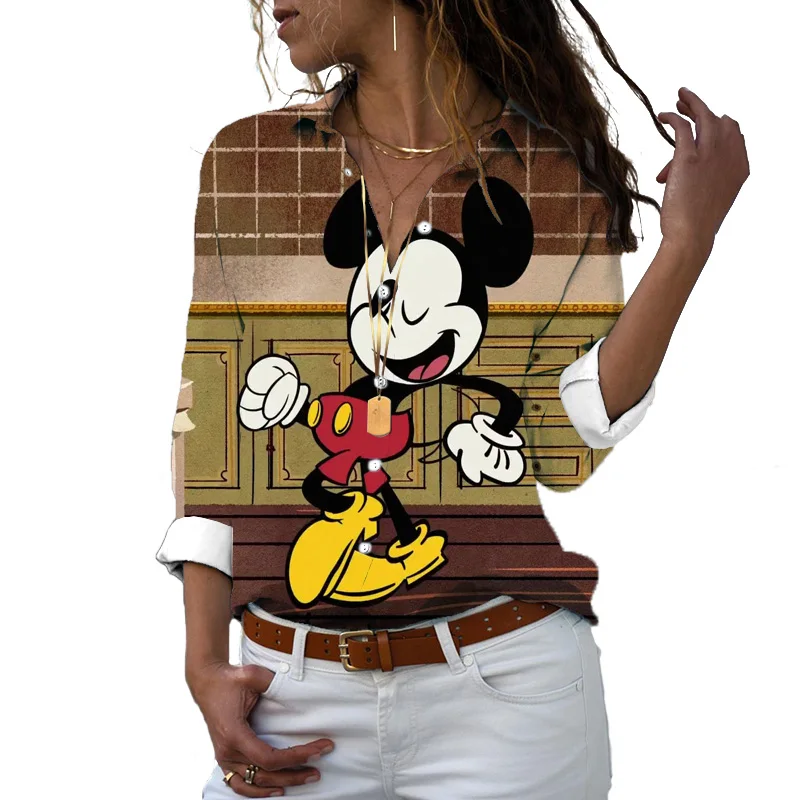 

Autumn casual women's tops Fashion new women's tops Disney print temperament casual tops elegant lapel shirts