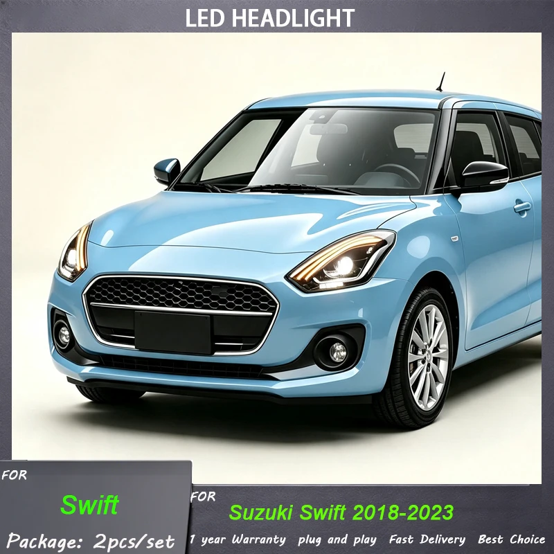 Фото Светодиодные фары для Suzuki Swift 2019-2023 |   Светодиодные ДХО + последовательные поворотники, модифицированные автомобильные фары, автоаксессуары №1
