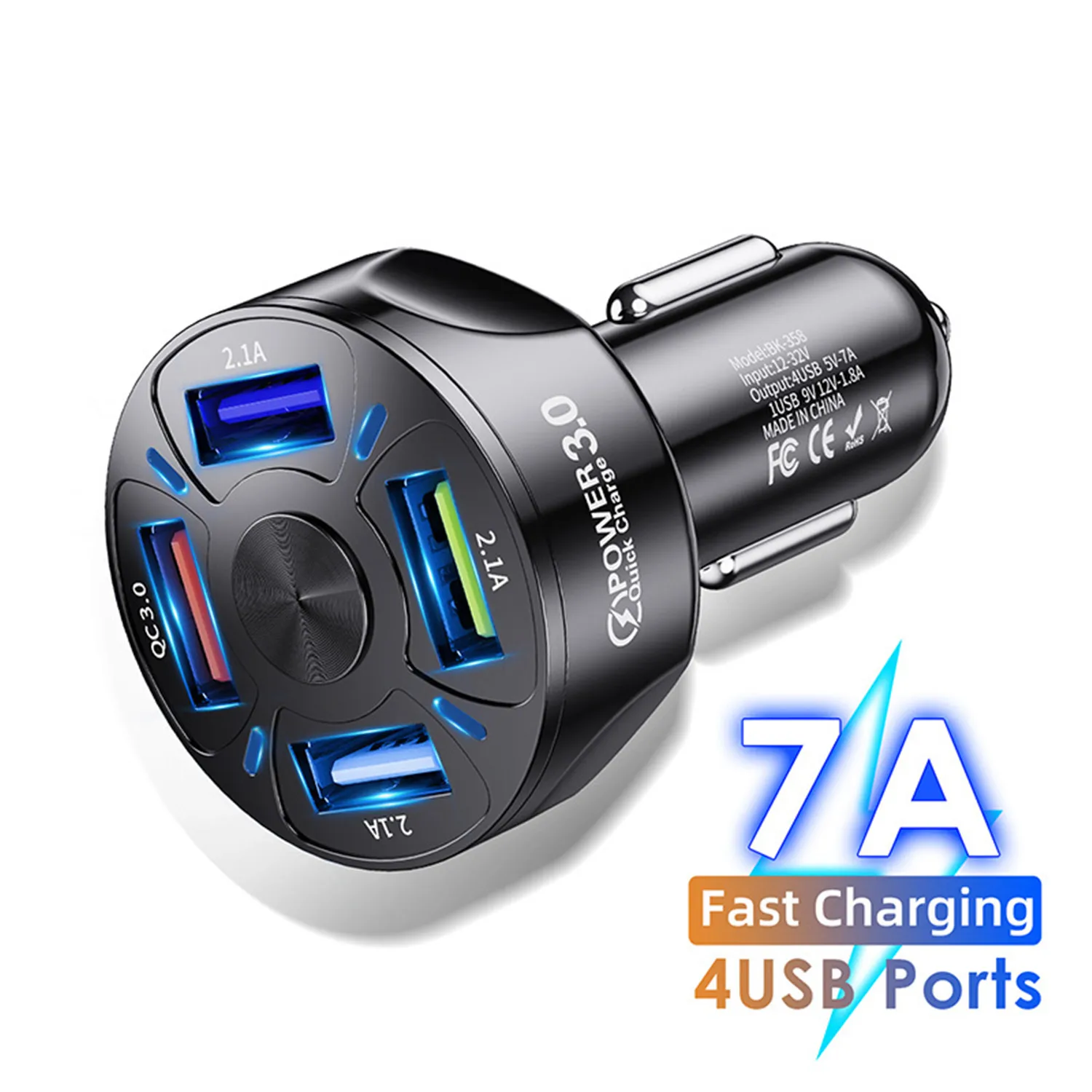 4 Port Fast Charging Car USB Charger For Apple Huawei Samsang Xiaomi  Quick Charge 3.0 7A Charger Mobile Phone Charge in Car