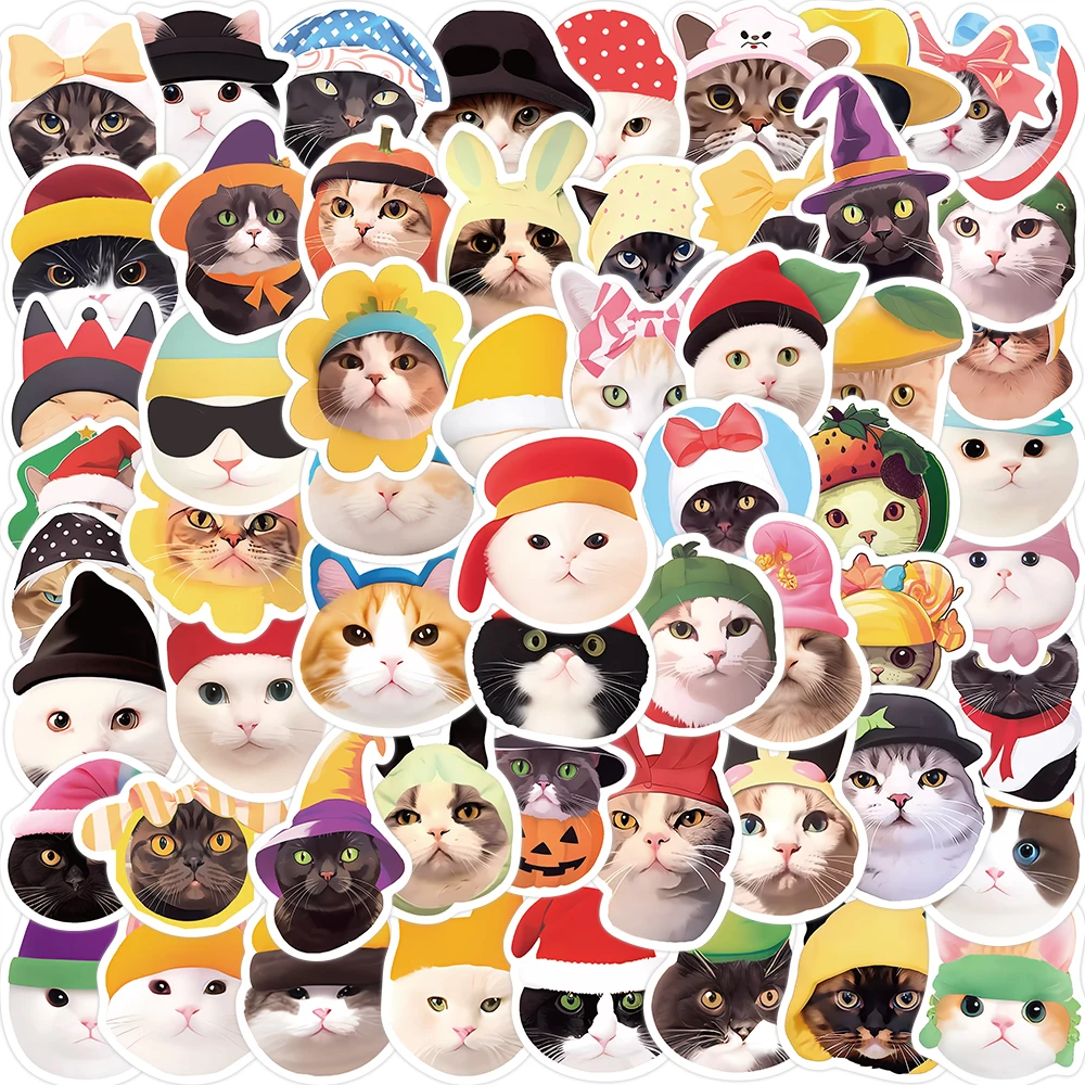 

10/30/59PCS Cute Cat And Hat Meme Cartoon Stickers Fridge Guitar Laptop Motorcycle Travel Waterproof Cool Graffiti Kid Sticker
