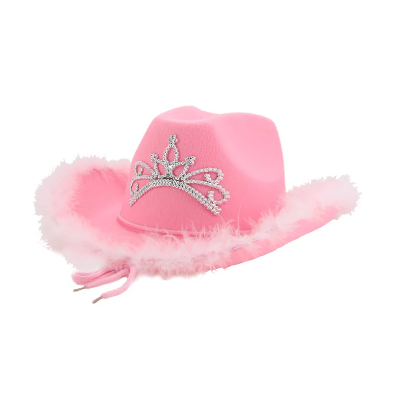 

Hats for Women Cowgirl Hat Western Cowboy Pink Feather Holiday Adult Kids Cow Pattern Rope Wide Brim Jazz Cap Sombrero Cowboy