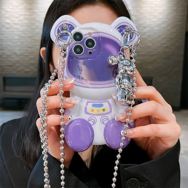 13 Pro Case 3D Bear Cute Crossbody Shoulder Chain Lanyard cases for iPhone 14 Pro Max 11 12 13 With Strap Charm Cover 14 Plus