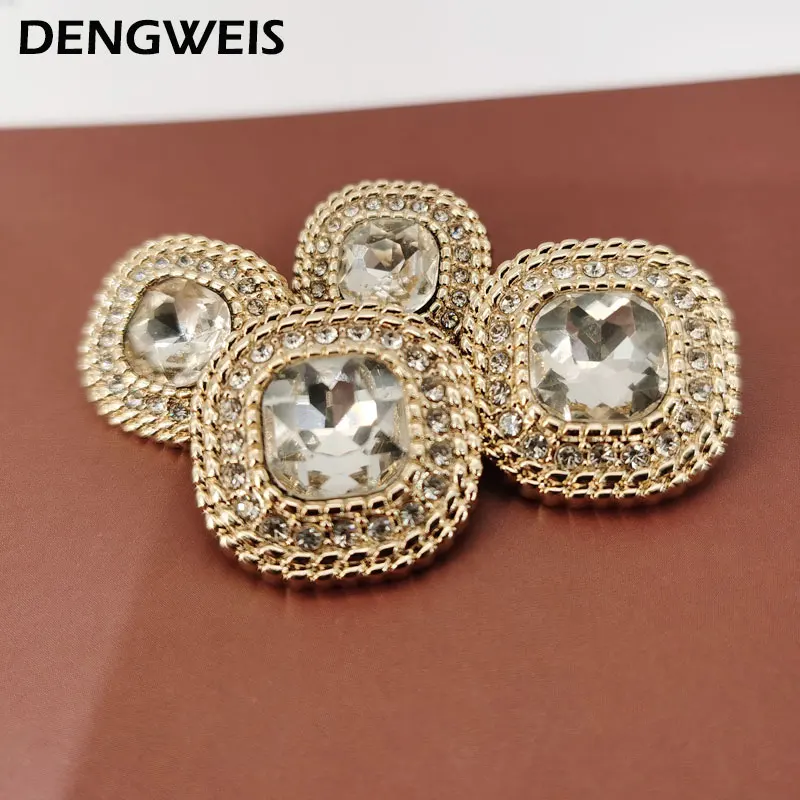 6 шт. брендовый декор, Роскошные драгоценные камни, Золотые Квадратные пуговицы, материал, аксессуары для верхней одежды, шитье, рукоделие, одежда, стразы Button