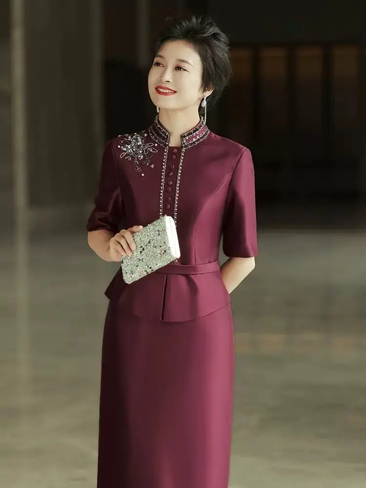 Традиционное китайское шелковое платье Yourqipao средней длины с вышивкой свадебные