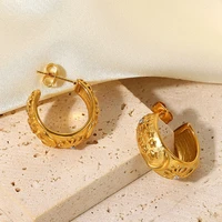 yw gairu luxury 18k gold plated relief sculpture moon sun wide c earrings aesthetic womens stainless steel jewelry married gift