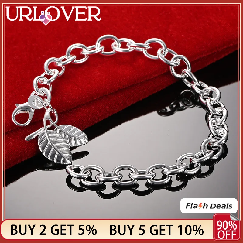 

925 Stamp Silver Color Two Leaves Pendant Chain Bracelet For Woman Party Birthday Fashion Popular Jewelry Wedding Accessories