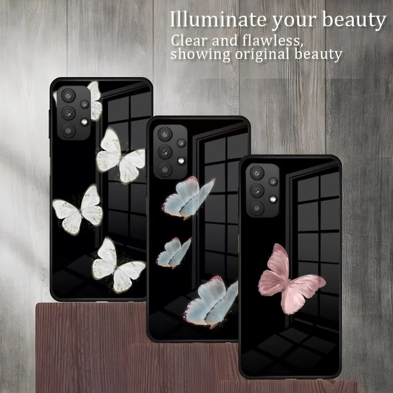 

Butterfly Phone Case For Samsung A71 A21 A20 A31 A12 A51 A40 A81 A50 A42 A52 A22 A10 A32 A72 A30 Back Tempered Glass Cover