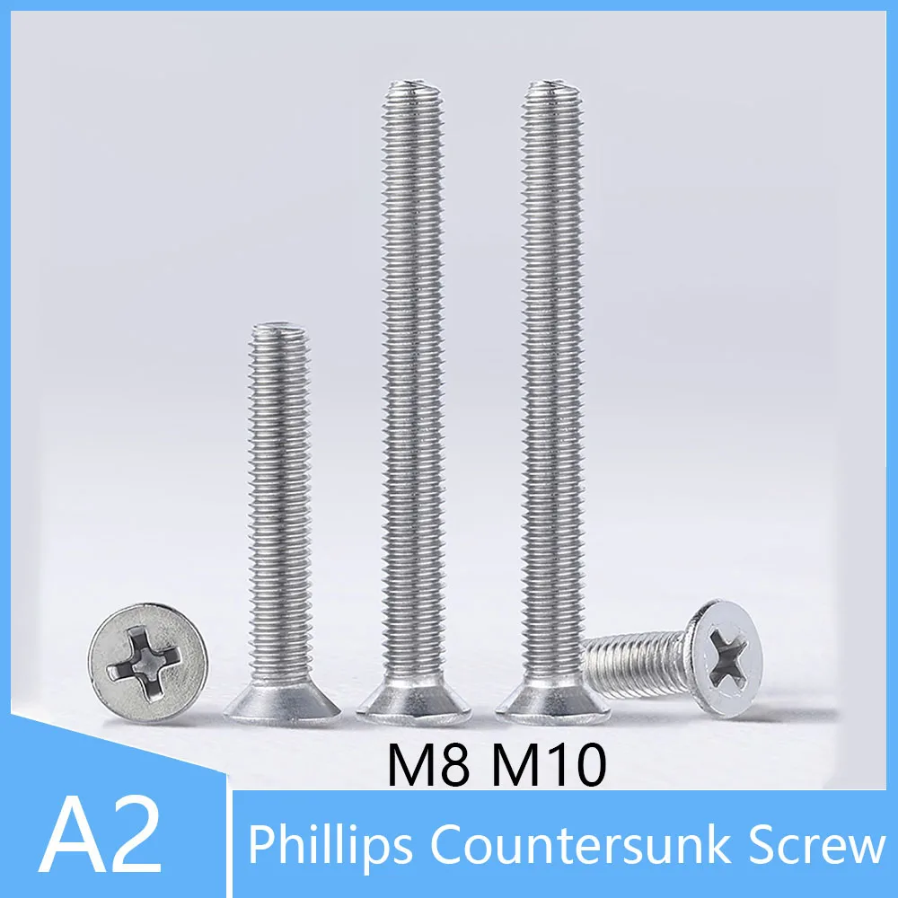 

1/2/5/10Pcs Countersunk Phillips Drive Machine Screws A2 304 Stainless Steel M8 M10 Flat Head Bolts