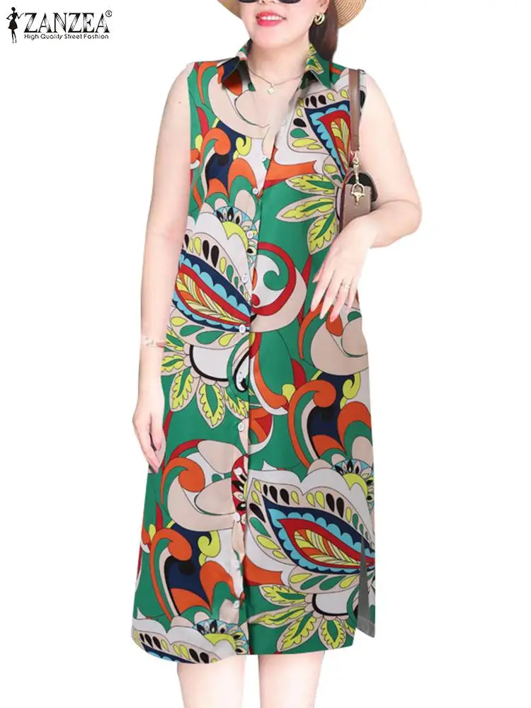 Летняя богемная Женская Повседневная рубашка ZANZEA Модный женский сарафан без