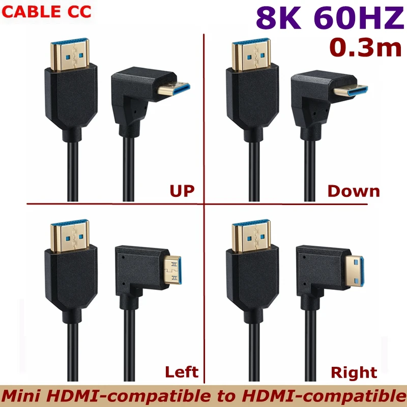 

Angled Mini HDMI-Compatible To HDMI-Compatible 2.1 8K 60Hz 4K 120Hz 48Gbps HDR10+ Digital Camera Video TV Box PS5 HD Slim Cable