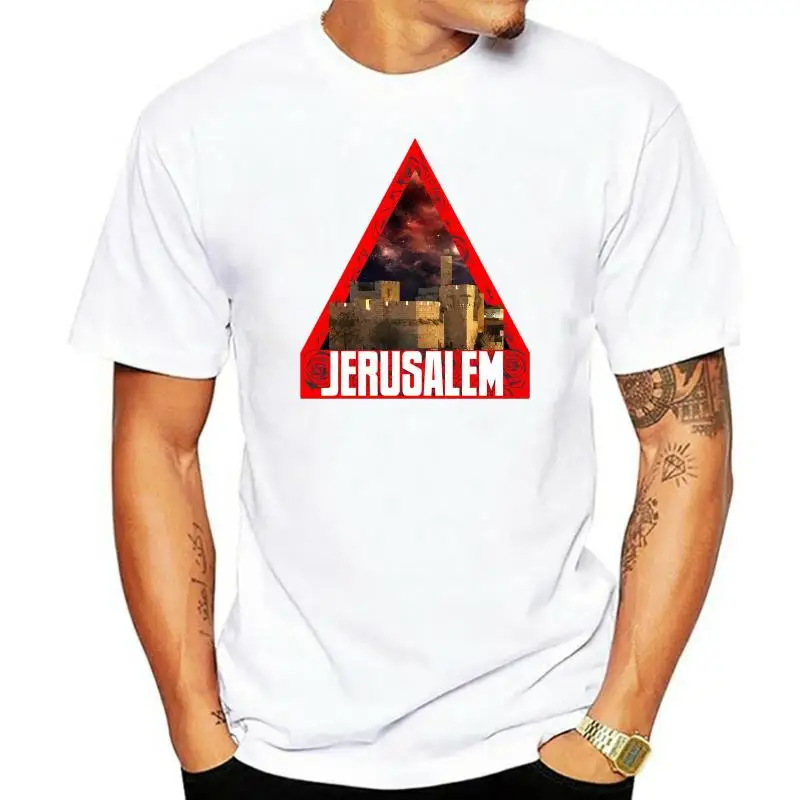 

Jerusalem WARNING Sign landscape tshirt Israel jewish christian David Holy Land Cartoon t shirt men Unisex New Fashion tshirt