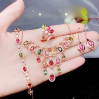 meibapj natural tourmaline gemstone necklace earrings ring bracelet for women 925 sterling silver wedding fine jewelry sets