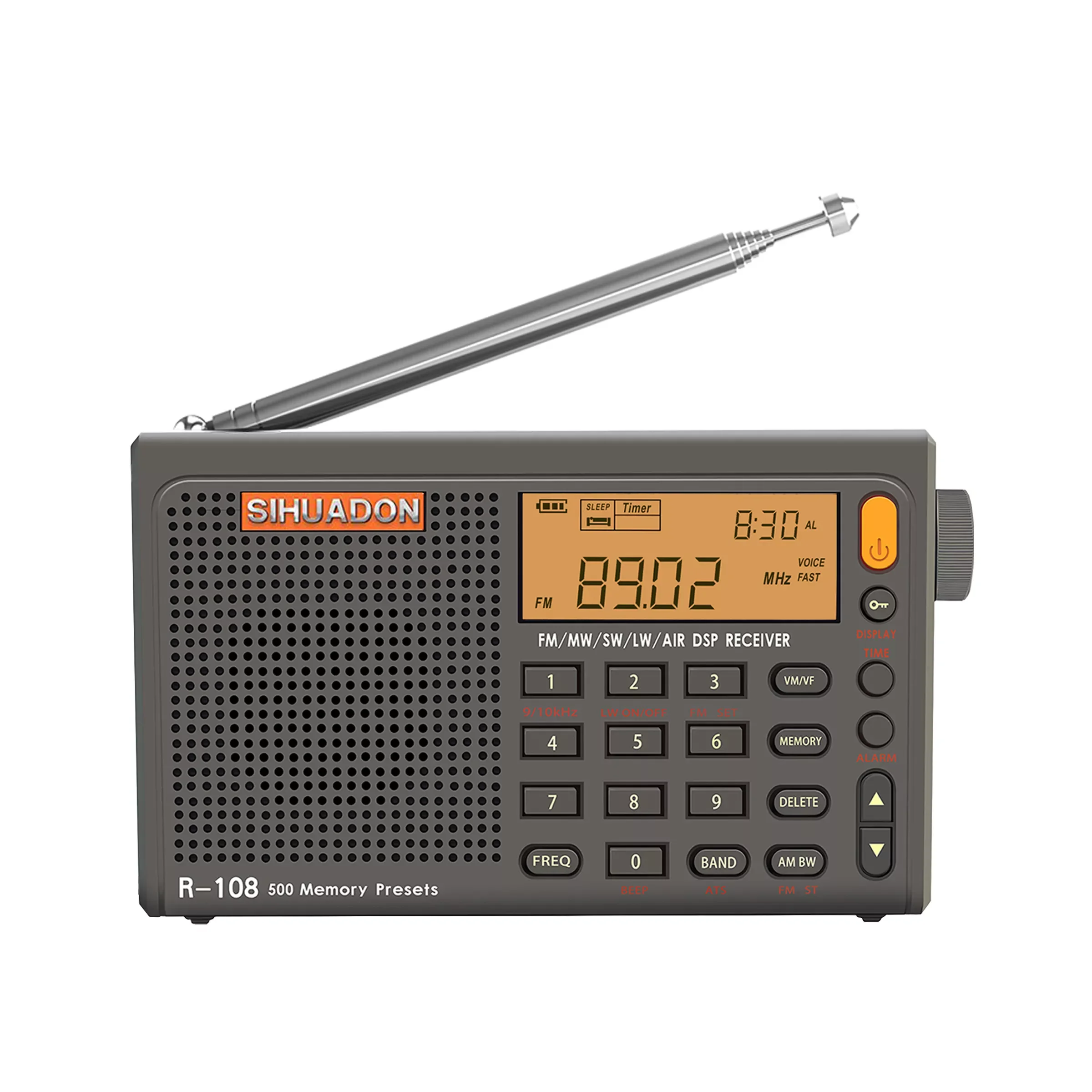 SIHUADON R-108 Radio FM Stereo Digital Portable Radio AM SW Air Radio Receiver Alarm Function Display Clock Temperature Speaker