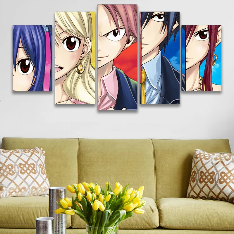

5 Pieces Fairy Tail Canvas Print Painting Poster Home Decor Living Room Cuadros Decoraci N Dormitorio Poster Anime Tableau Mural