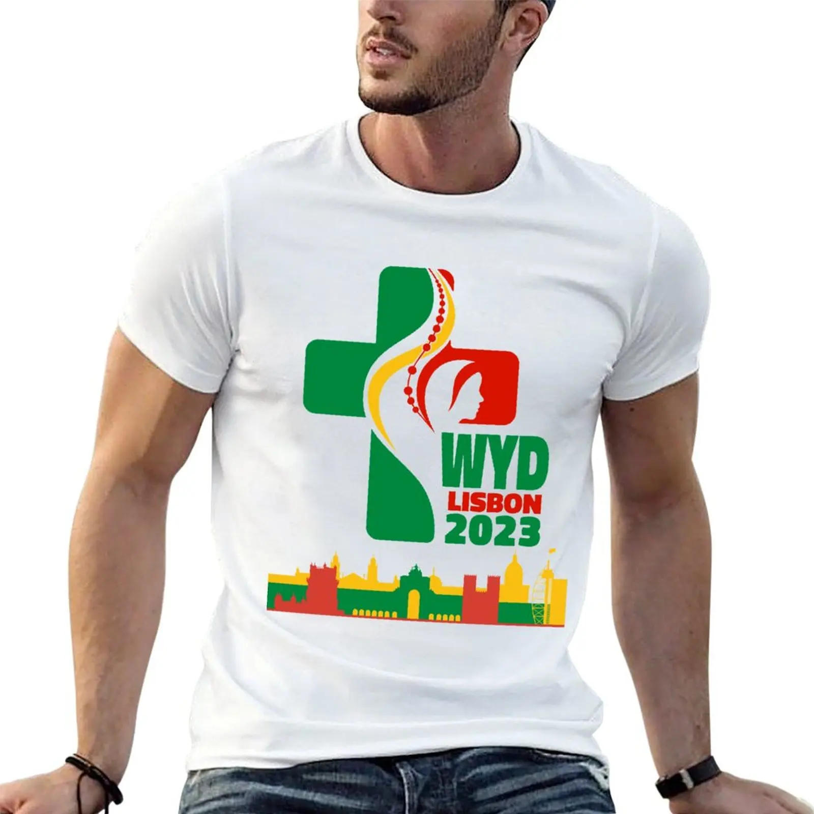 WYD World Youth Day Lisbon 2023 официальный логотип городская футболка хлопковые мужские