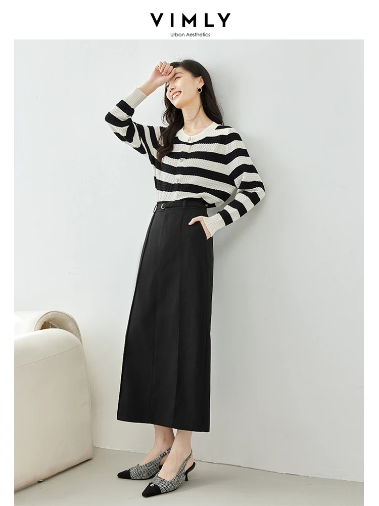 Женская прямая Макси-юбка с разрезом Vimly черная однотонная Повседневная