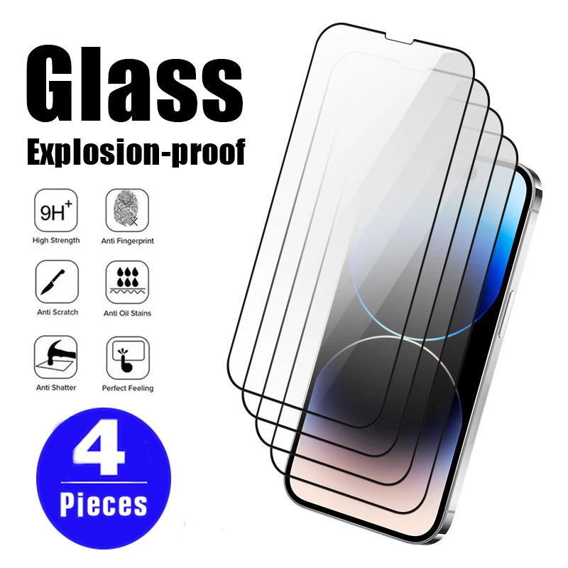 4 шт. для iPhone 14 plus 15 pro max закаленное стекло 13 11 12 mini XS X XR защита экрана Защитная