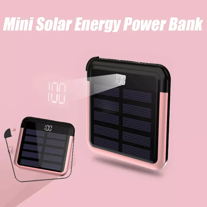 

Vogek Mini Solar Energy Power Bank 5000mah Thin 3 in1 Built-in Line Portable Charger Powerbank LED Display External Battery