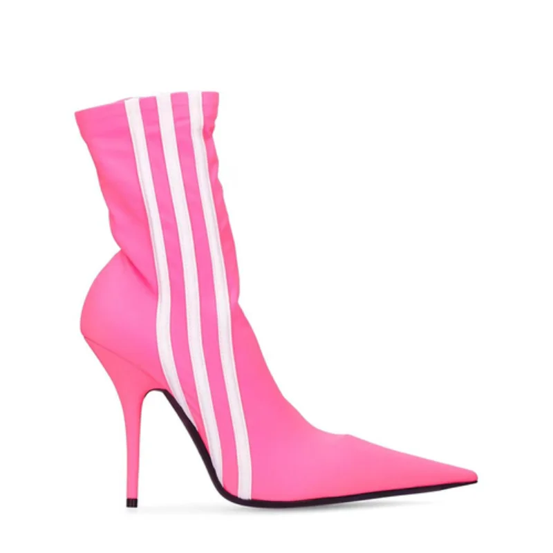 Striped High Heeled Elastic Boots Fashion High Heeled Pointed Long and Short Barred Sexy Women's Color Patchwork Oversized Boots