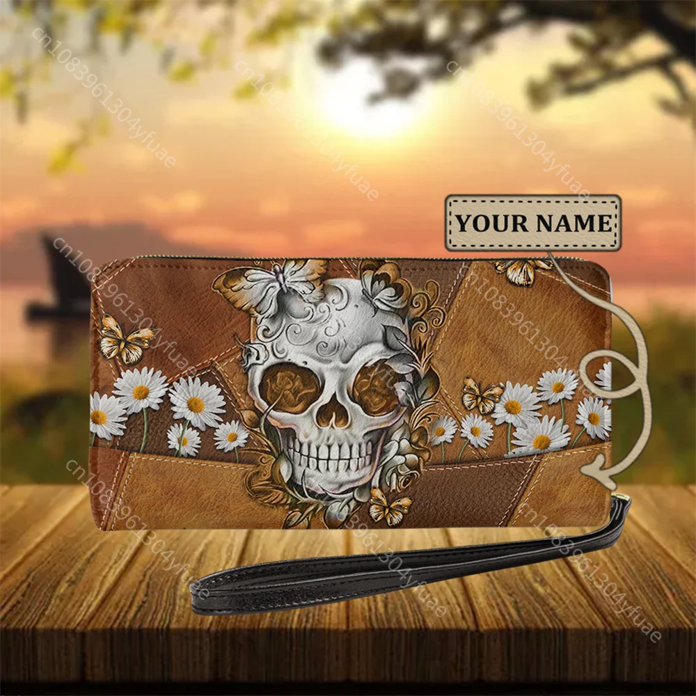 Scheletro gotico stampa teschio moda donna portafoglio in pelle Designer cinturino di lusso pochette borsa porta carte erto