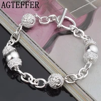 agteffer 8 inch 925 sterling silver bohemian hollow ball pendant bracelet for woman elegant party jewelry bracelet gift