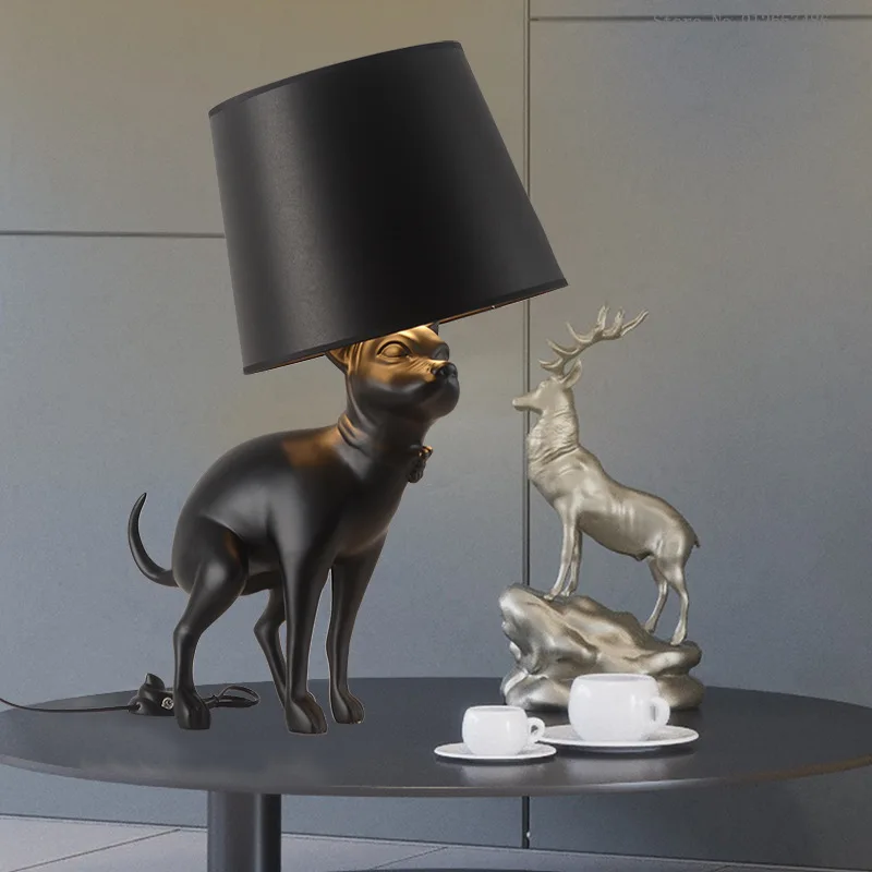 

Dog Sculpture Art Table Lamp with Fabric Lampshade Modern Minimalist Bedroom Bedside Lamp Living Room Study Indoor Lighting E27