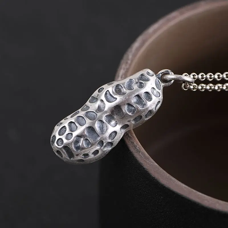 

FNJ 990 Silver Pendant Matte Peanut Original Pure S990 Sterling Silver Pendants for Jewelry Making Women Vintage