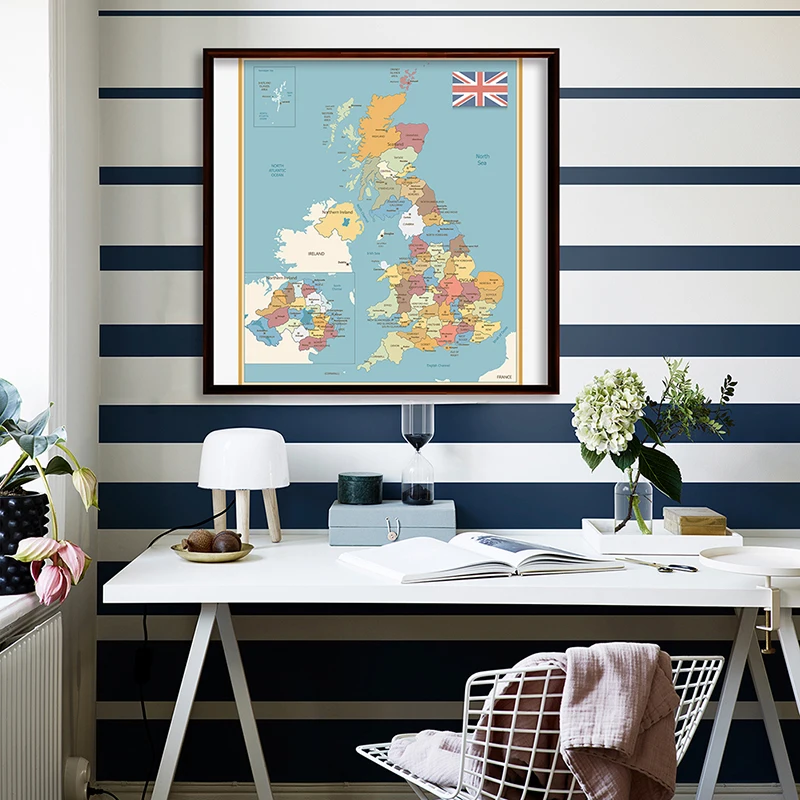 

90*90cm The United Kingdom Map Unframed Political Prints Wall Art Poster Non-woven Canvas Painting Home Decor School Supplies