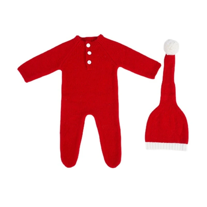 

Newborn Baby Photo Props Infant Christmas Hat and Jumpsuit Outfit Santa Claus Crochet Photography Clothing Accessories