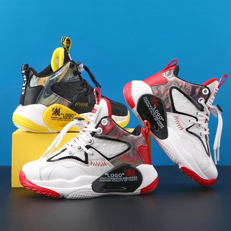 Casual Outdoor Boys Sports Running Shoes Girls 2022 Boys Basketball Shoes for Children High To Help Shockproof Kids Sport Shoes
