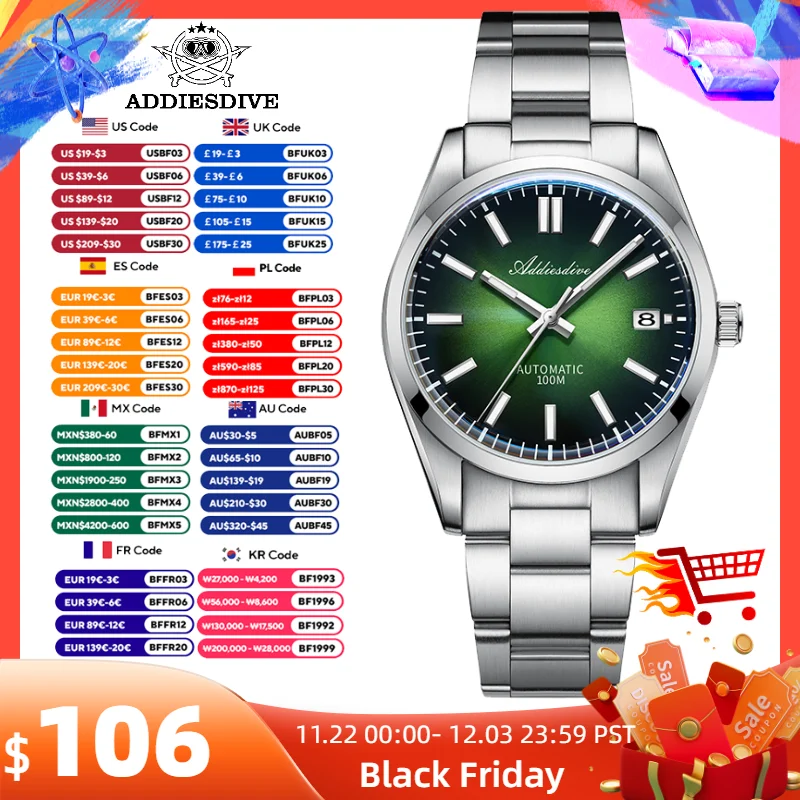 Часы наручные механические для мужчин ADDIESDIVE цвет в ассортименте