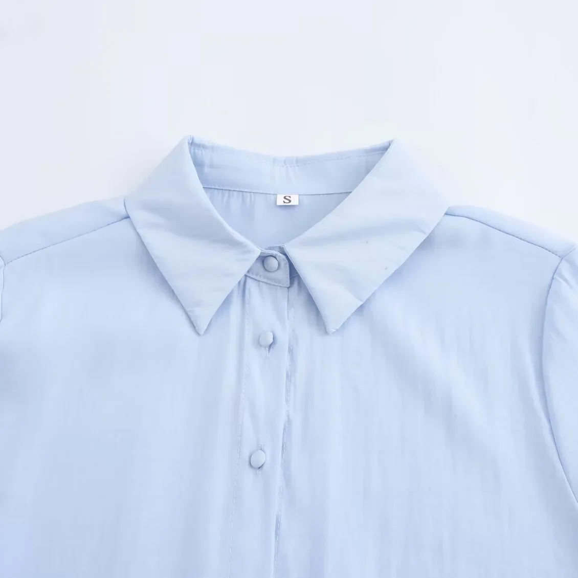 2024 Autumn New Women's Fashionable Solid Color Long Sleeve Top European and American Cross-border Style Lantern with But