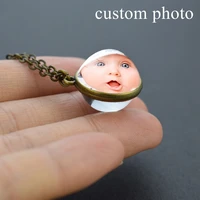 personalized picture double side glass ball necklace custom your family baby lover photo pendant birthday gifts