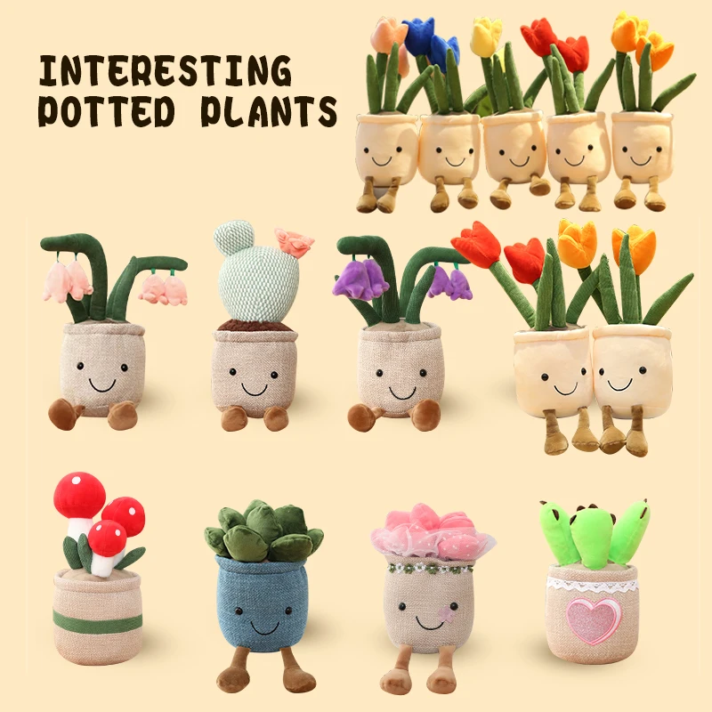 

About 25CM Funny Potted Plants Series Plush Toys Lifelike Tulip Succulent Mushroom Bluebell Flower Pillow Stuffed Soft Dolls